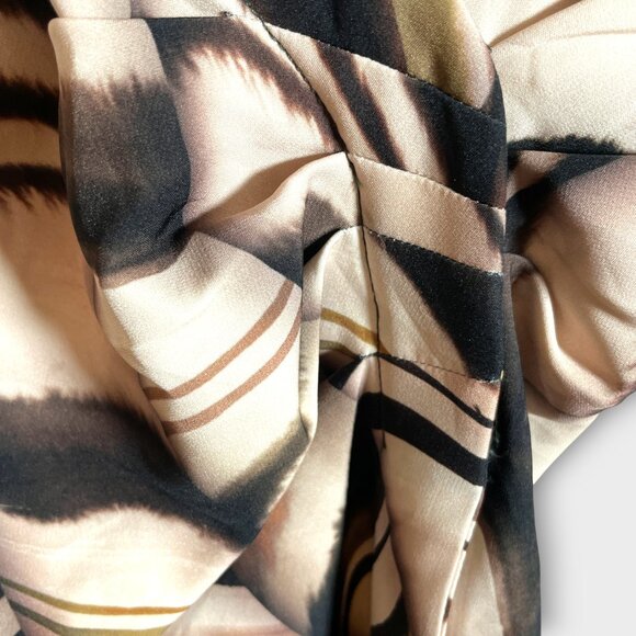 Zara Tunic Top MEDIUM Brown Black Swirled Stripes Ruched Waist - Picture 7 of 10